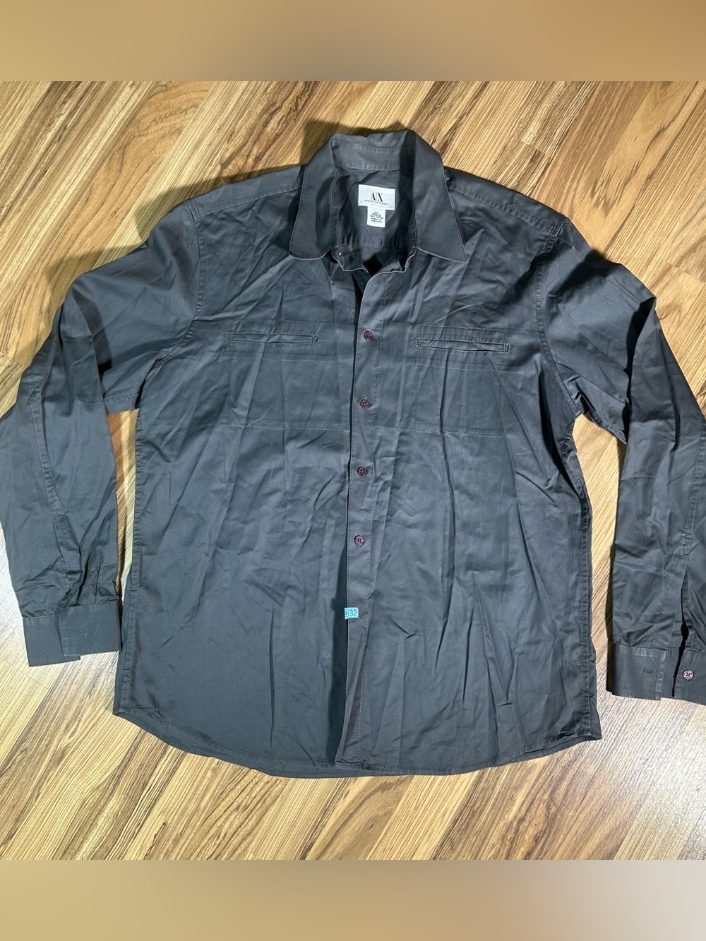 Armani Exchange Men’s Button Up Size XL Shirt Grey Long Sleeve Dual Chest Pocket